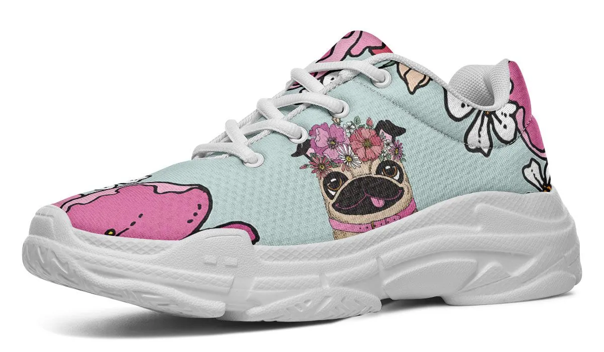 Floral Pug Athletic Chunky Sneakers