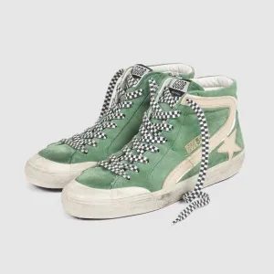 Golden Goose Woodgreen Beige Gray Slide Green Suede Sneakers