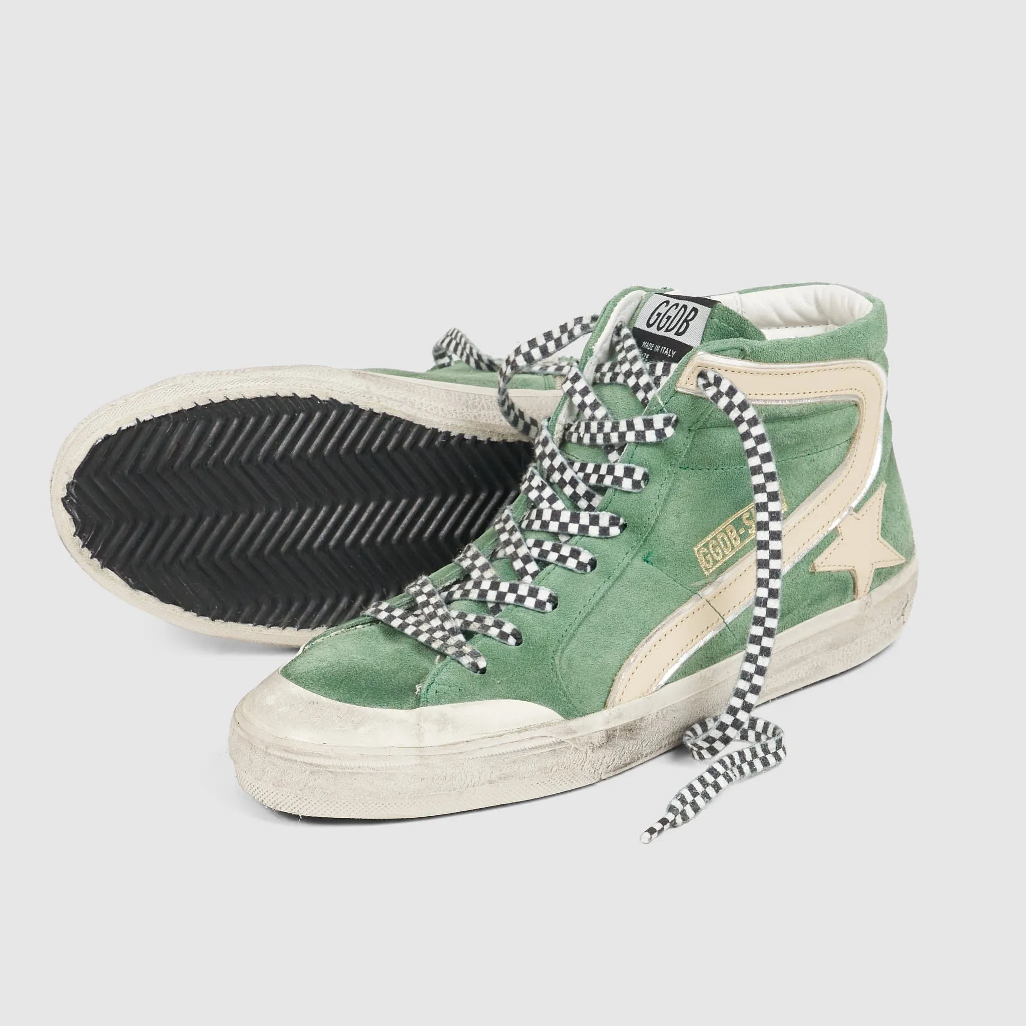 Golden Goose Woodgreen Beige Gray Slide Green Suede Sneakers