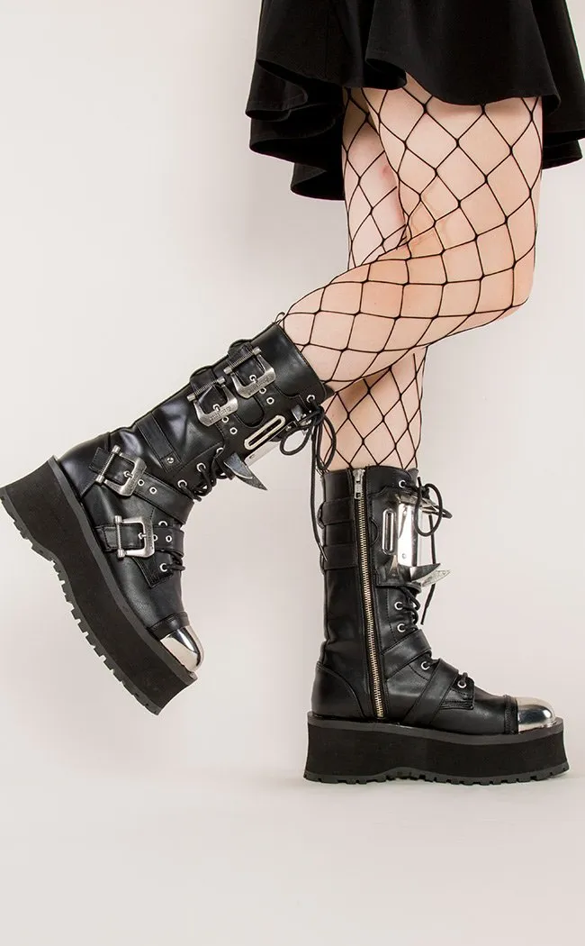 GRAVEDIGGER-250 Black Vegan Leather Boots