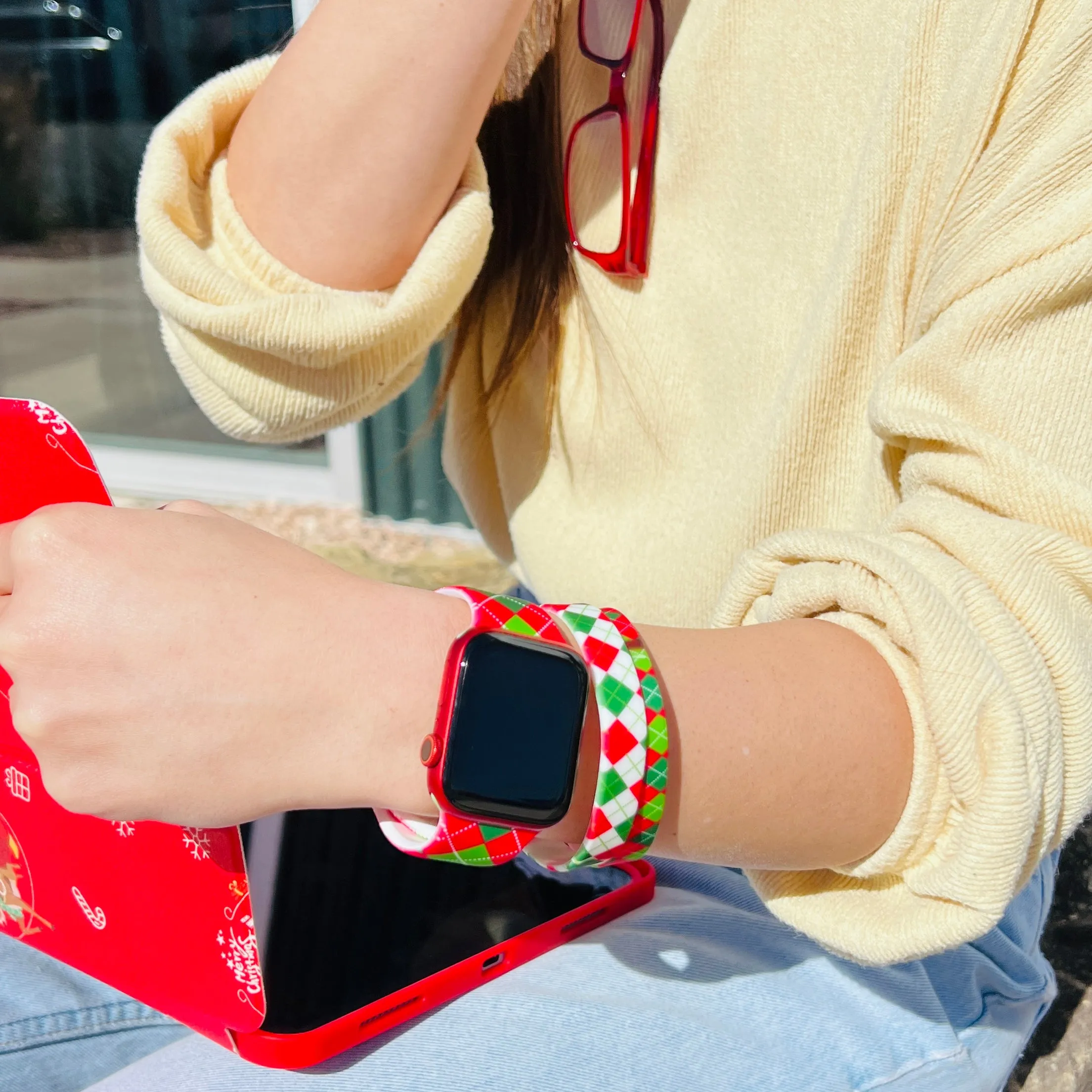 Holiday Argyle Silicone Bracelet Stacks Two Colors Available