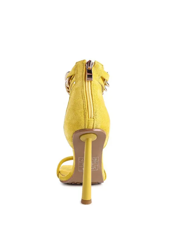 LAST SIP HEELED FAUX SUEDE CHAIN STRAP SANDAL