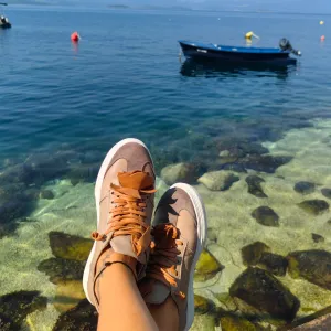 Make This Flower Great Again beige leather sneakers
