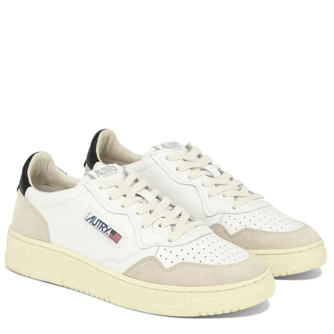 Medalist Low Sneaker (White Leather   Blue Leather   Beige Suede)
