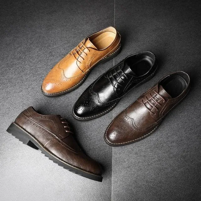 Men's British Brogue Business Formal Shoes - Waterproof and Breathable Design