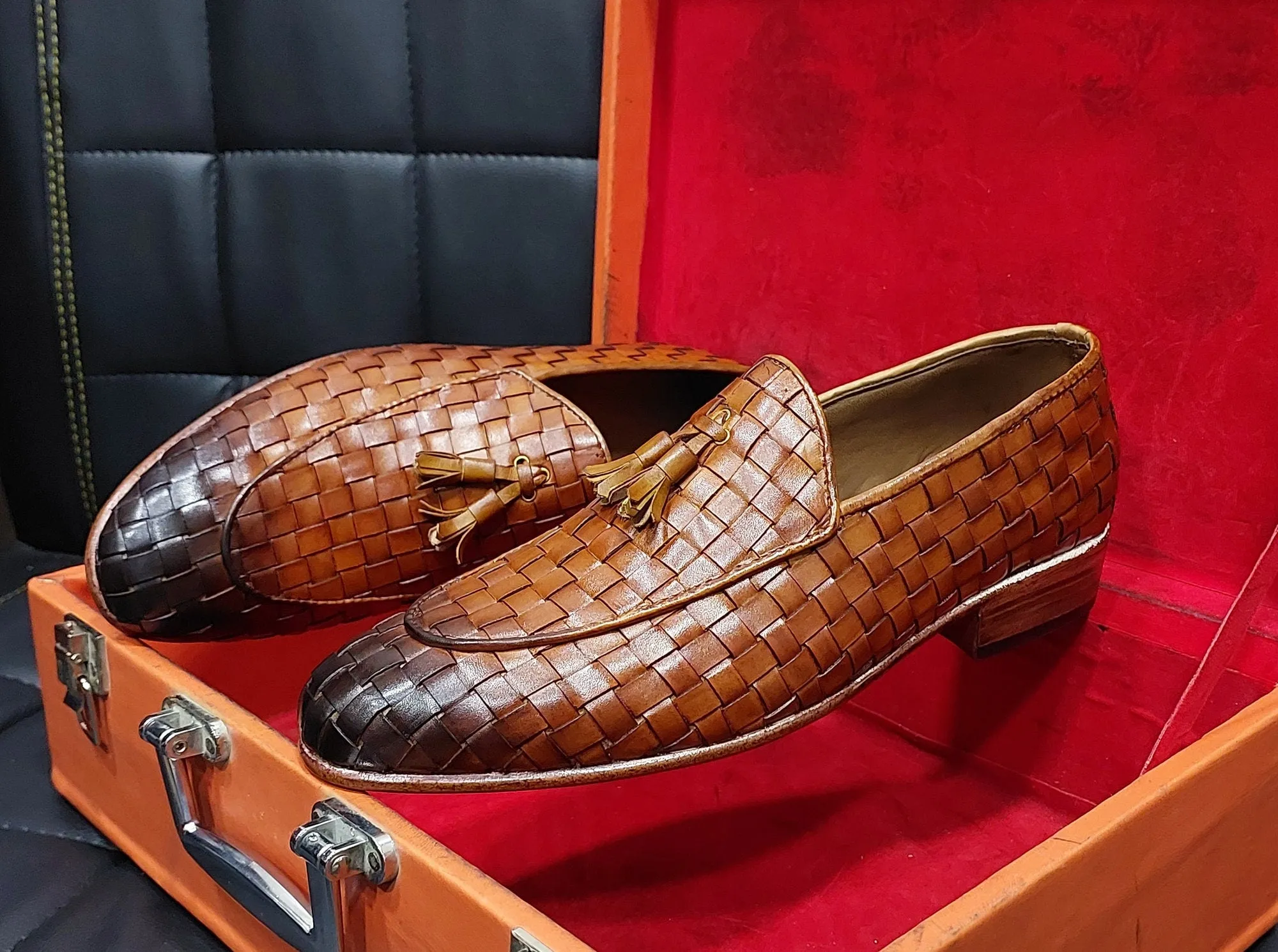 New Men's Handmade Formal Shoes  Brown Shaded  Leather Slip On Stylish Loafer Moccasin Shoes