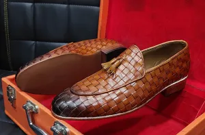 New Men's Handmade Formal Shoes  Brown Shaded  Leather Slip On Stylish Loafer Moccasin Shoes