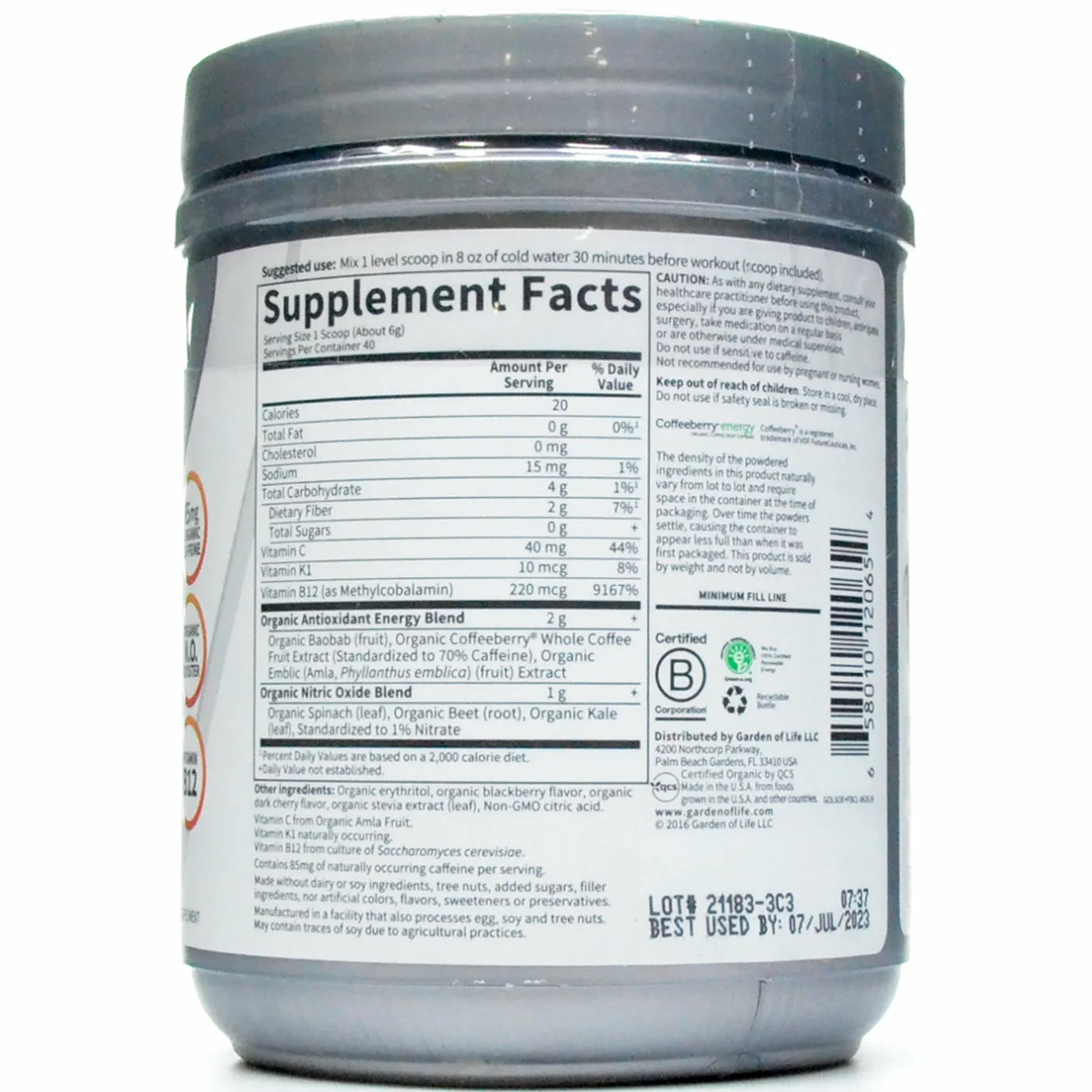 Organic Plant-Based Energy   Focus SF: Blackberry Cherry 8.1 oz by Garden of Life Sport