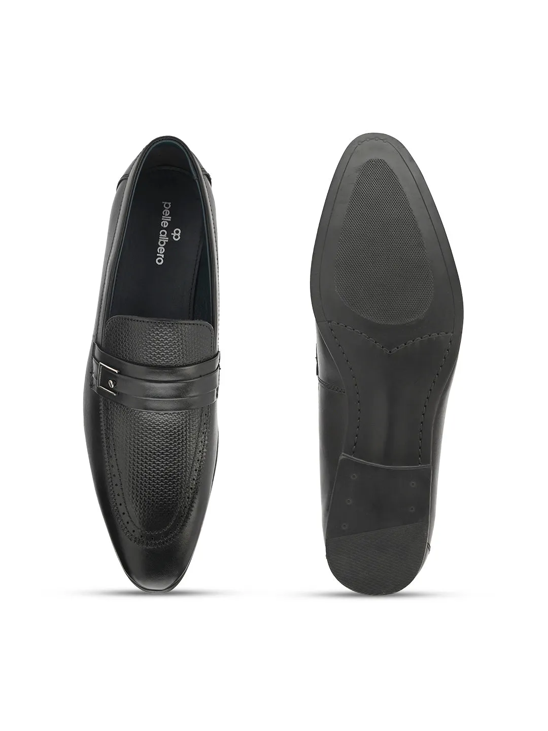 pelle albero Men Black Solid Leather Formal Moccasin