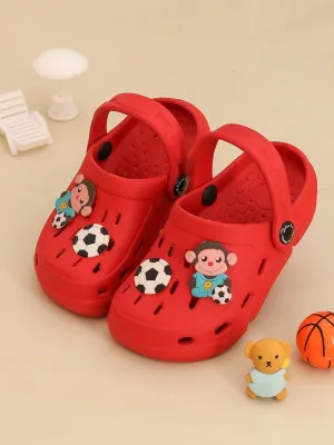 Soccer-Themed Fun Monkey Cartoon and Ball Design Clogs for Boys
