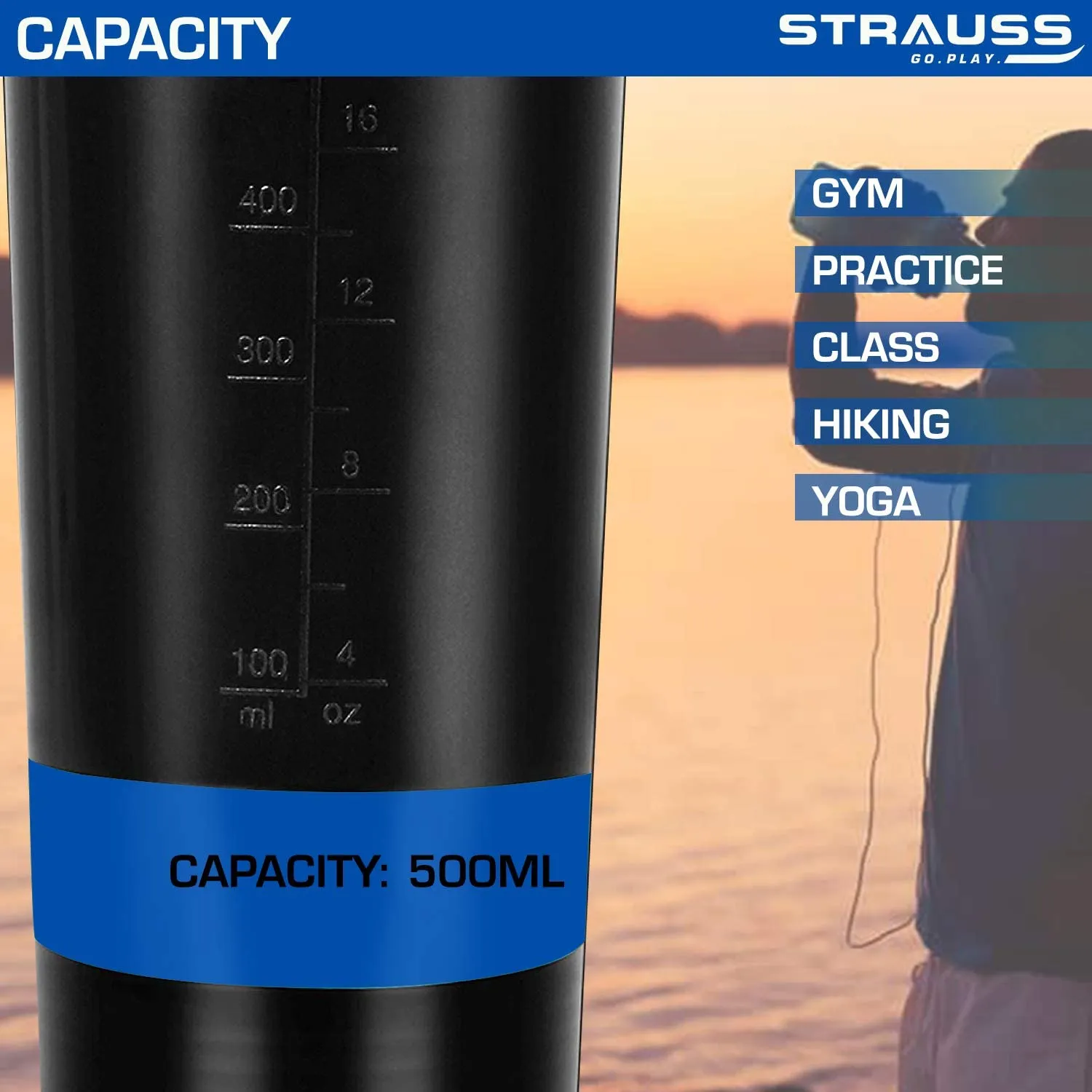 Strauss Spider Shaker Bottle 500 ml, (Blue), (Pack of 2)