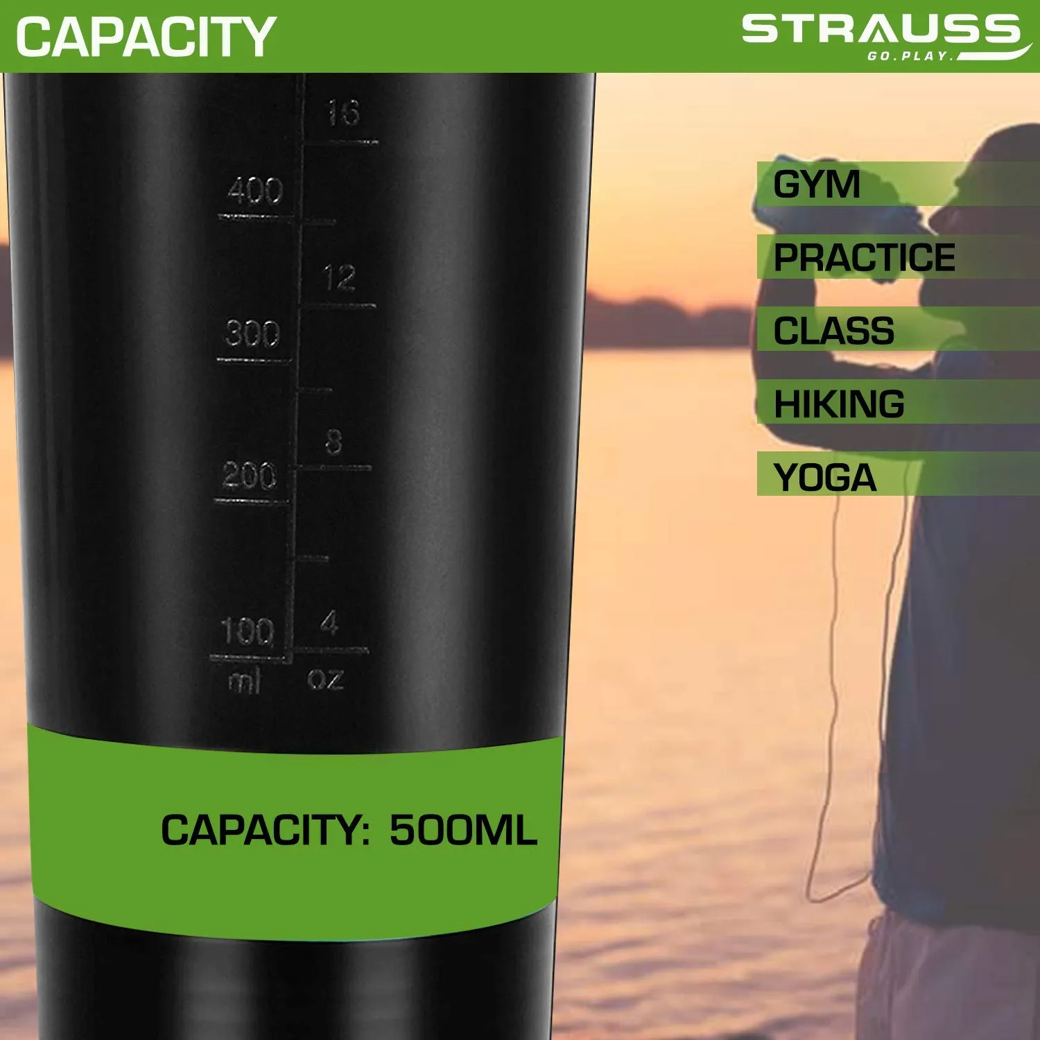 Strauss Spider Shaker Bottle 500 ml, (Green), (Pack of 2)