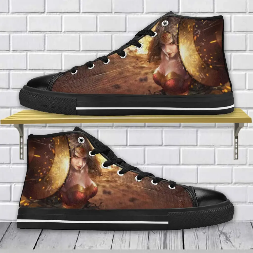 Superhero Wonder Woman Comic Shoes High Top Sneakers for Kids and Adults