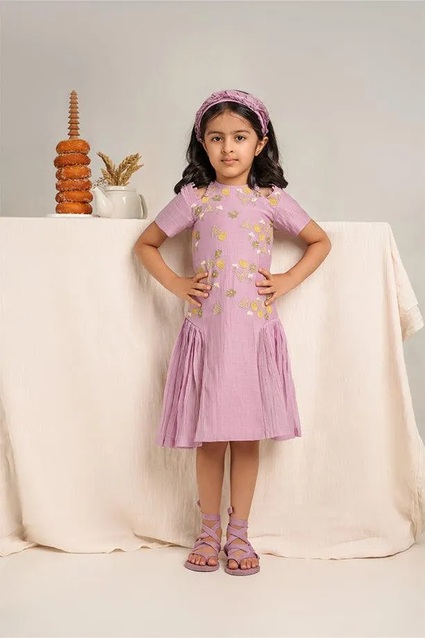 Twinkle Twinkle- Lavender Chanderi Silk Hand Embroidered Dress