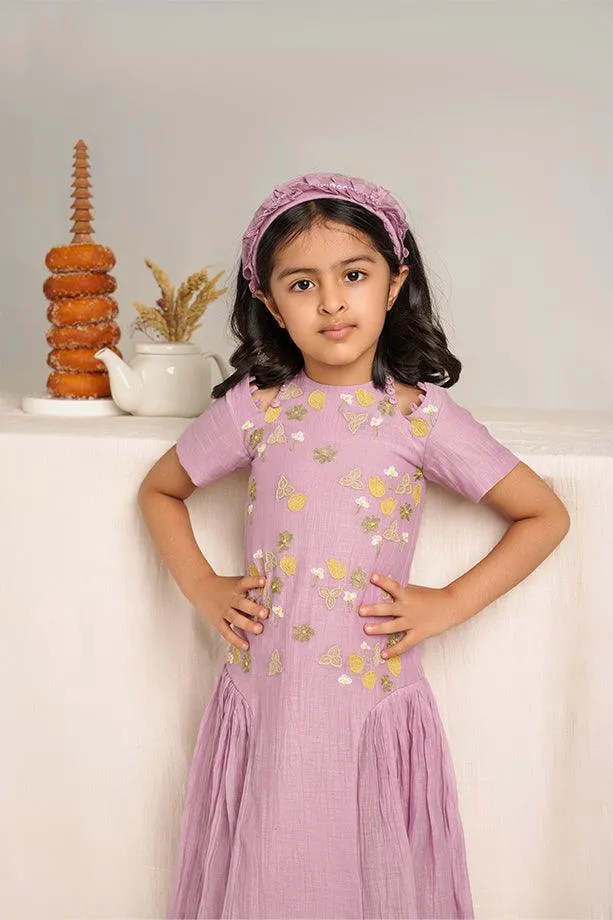 Twinkle Twinkle- Lavender Chanderi Silk Hand Embroidered Dress