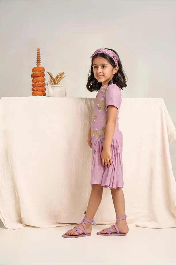 Twinkle Twinkle- Lavender Chanderi Silk Hand Embroidered Dress