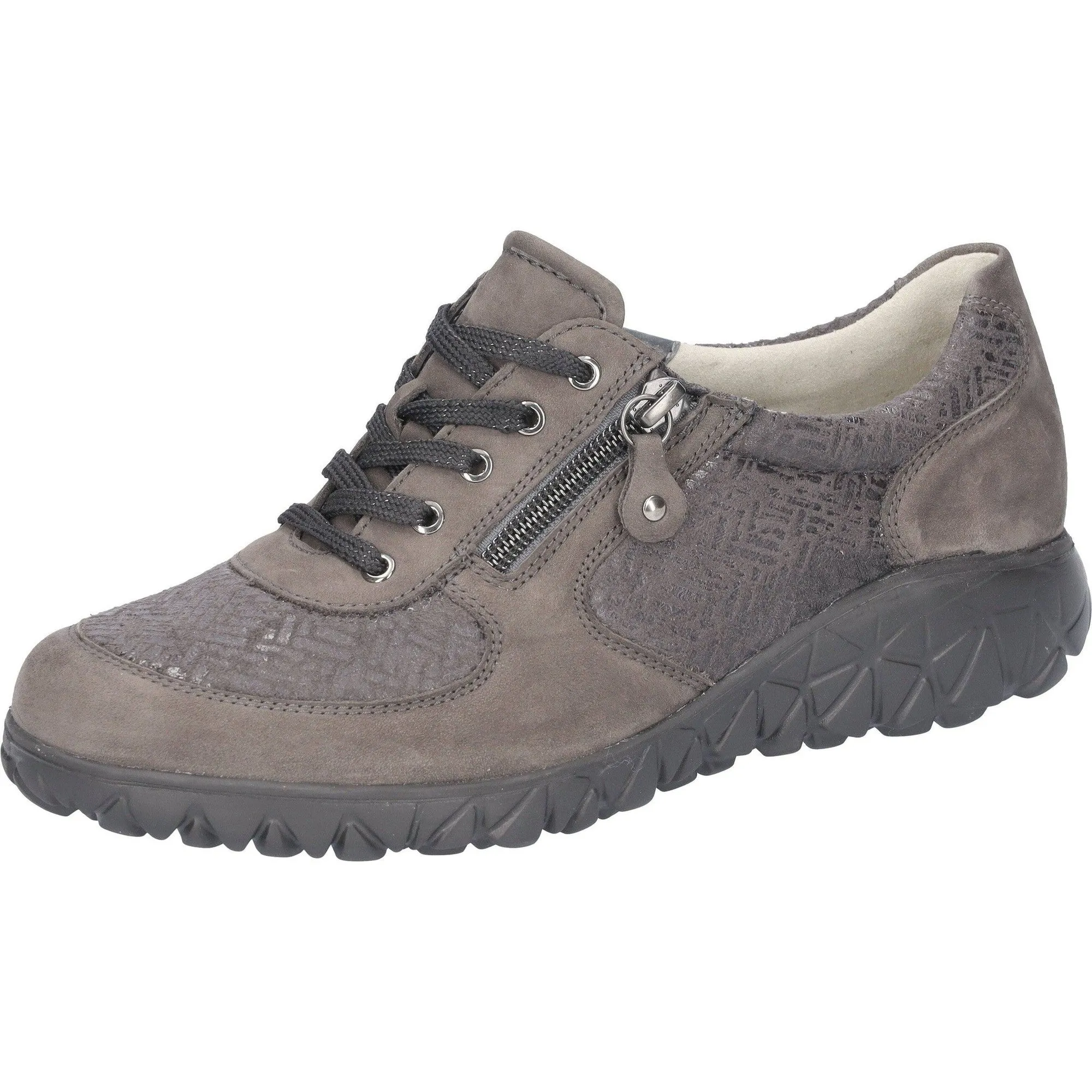 Waldlaufer H89001 227 052 - Havy Soft Ladies Wide Carbon Nubuck Arch Support Zip & Lace Shoes