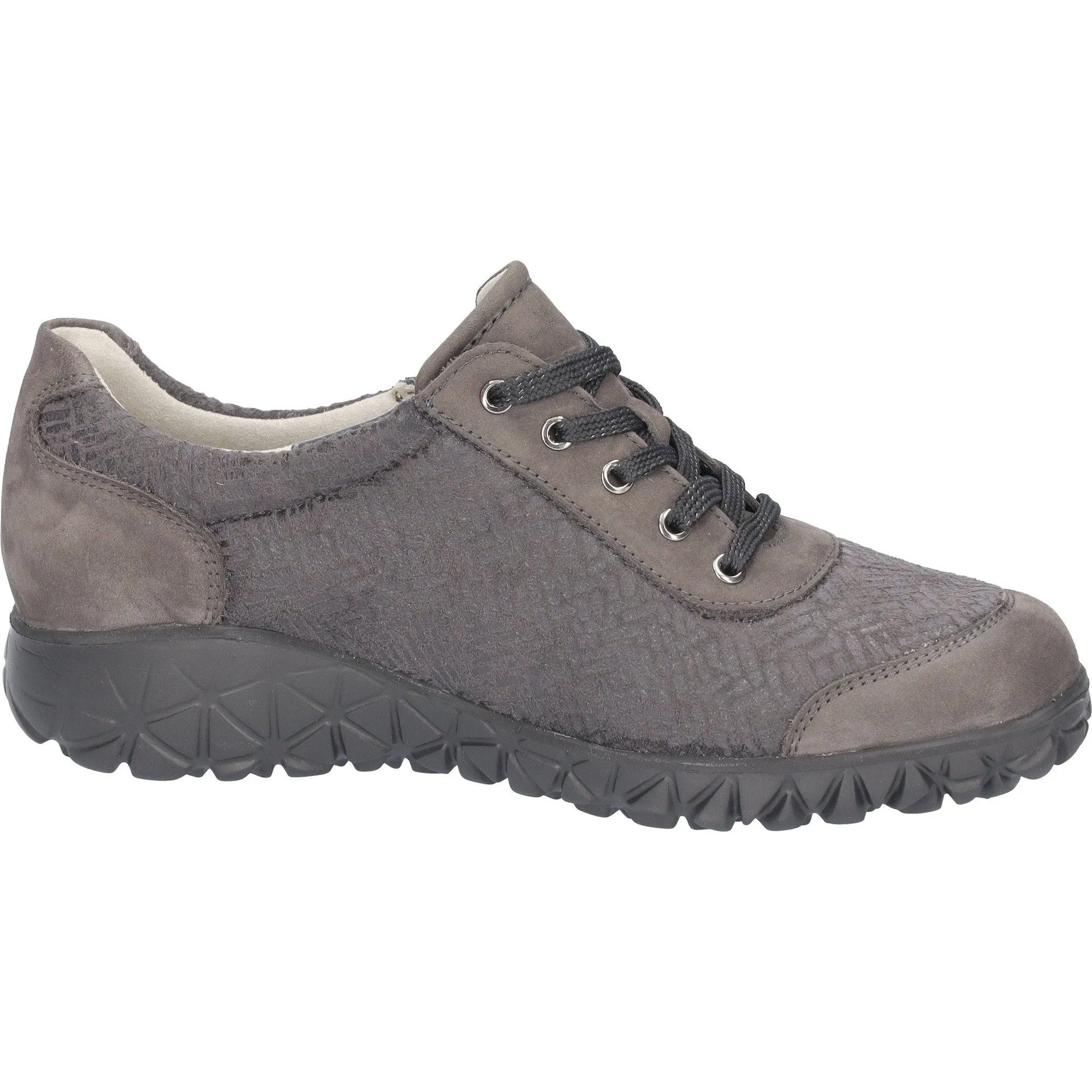 Waldlaufer H89001 227 052 - Havy Soft Ladies Wide Carbon Nubuck Arch Support Zip & Lace Shoes