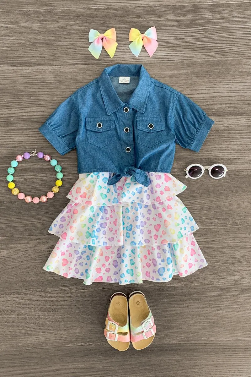White Rainbow Cheetah Dress Set