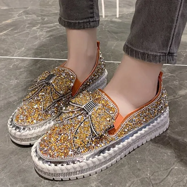 Women's fashion glitter slip on sneakers rhinestone shiny crystal platform sneakers