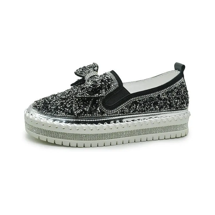 Women's fashion glitter slip on sneakers rhinestone shiny crystal platform sneakers