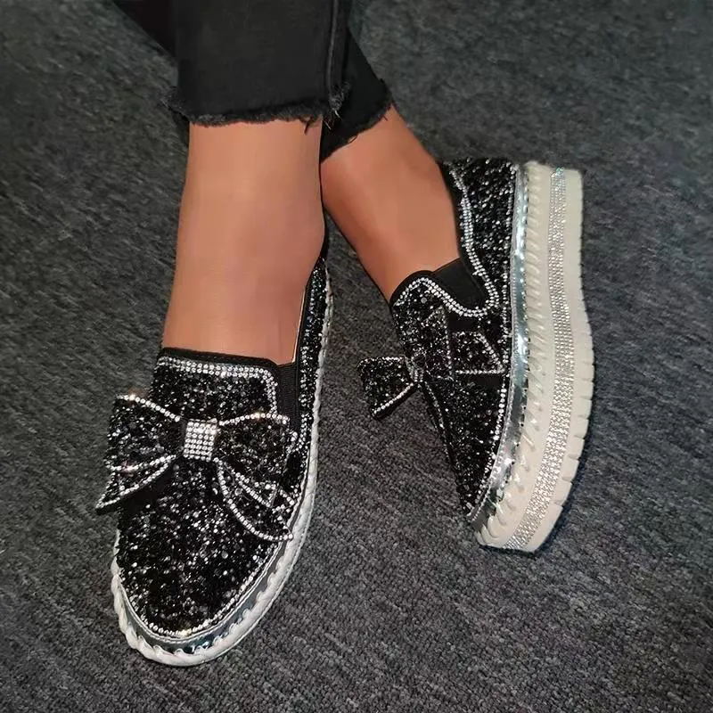 Women's fashion glitter slip on sneakers rhinestone shiny crystal platform sneakers