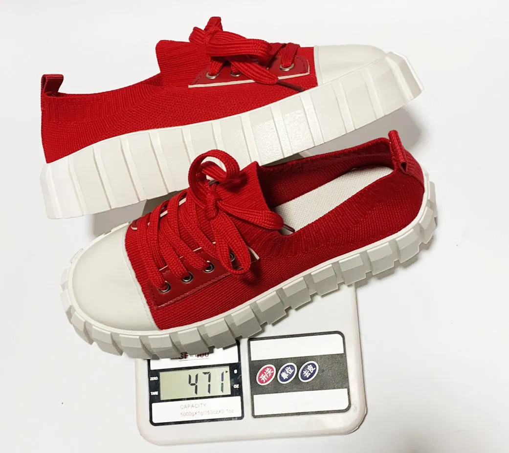 Women's Slip-On Shoes, Women's Platform Comfort Lightweight Solid Lace-Up Sneakers