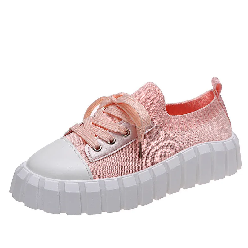 Women's Slip-On Shoes, Women's Platform Comfort Lightweight Solid Lace-Up Sneakers