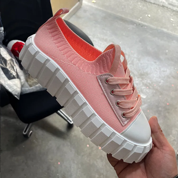 Women's Slip-On Shoes, Women's Platform Comfort Lightweight Solid Lace-Up Sneakers