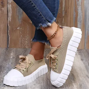 Women's Slip-On Shoes, Women's Platform Comfort Lightweight Solid Lace-Up Sneakers
