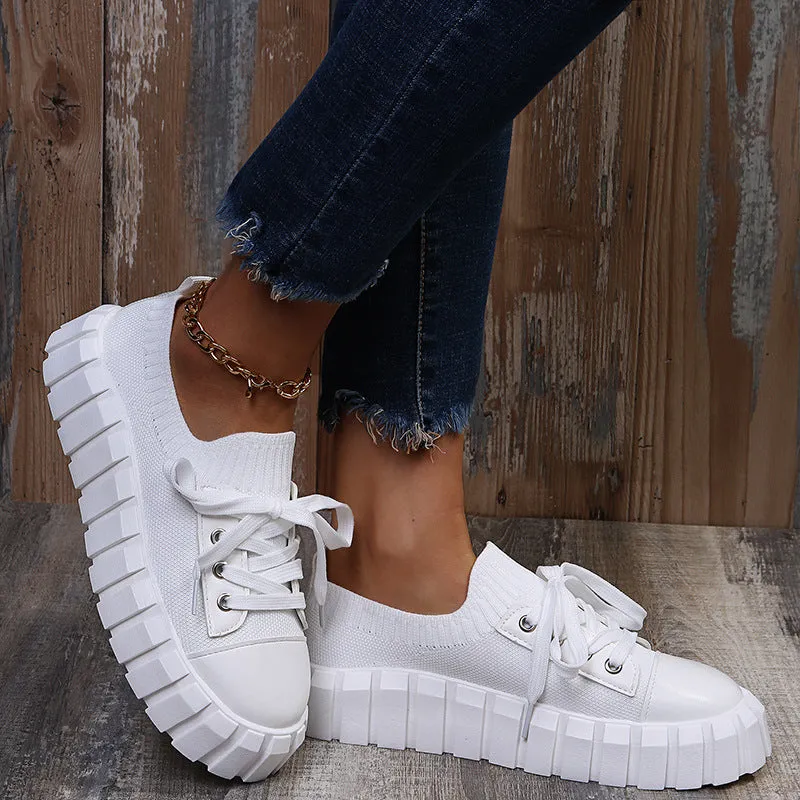Women's Slip-On Shoes, Women's Platform Comfort Lightweight Solid Lace-Up Sneakers