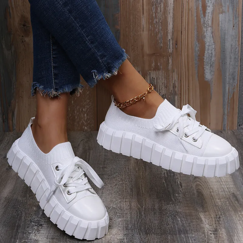 Women's Slip-On Shoes, Women's Platform Comfort Lightweight Solid Lace-Up Sneakers