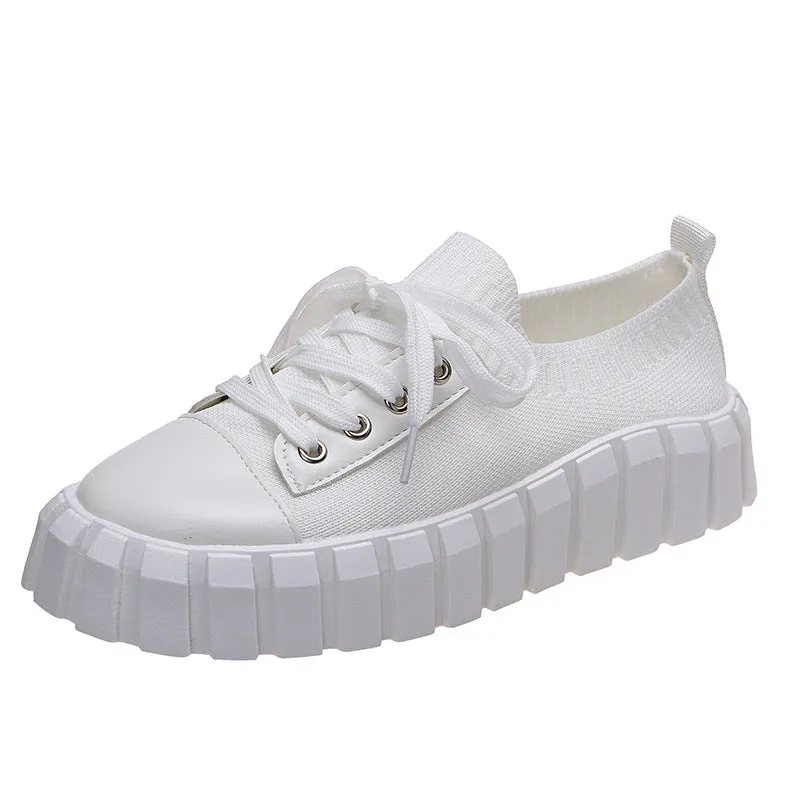 Women's Slip-On Shoes, Women's Platform Comfort Lightweight Solid Lace-Up Sneakers