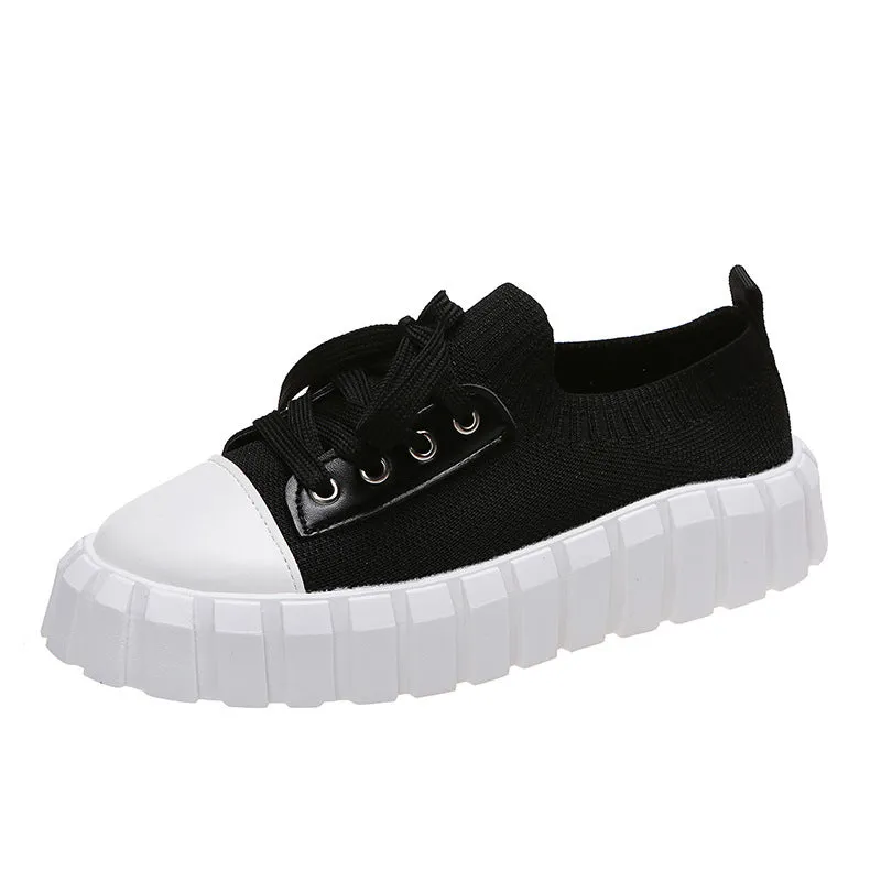 Women's Slip-On Shoes, Women's Platform Comfort Lightweight Solid Lace-Up Sneakers