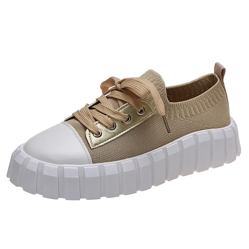 Women's Slip-On Shoes, Women's Platform Comfort Lightweight Solid Lace-Up Sneakers