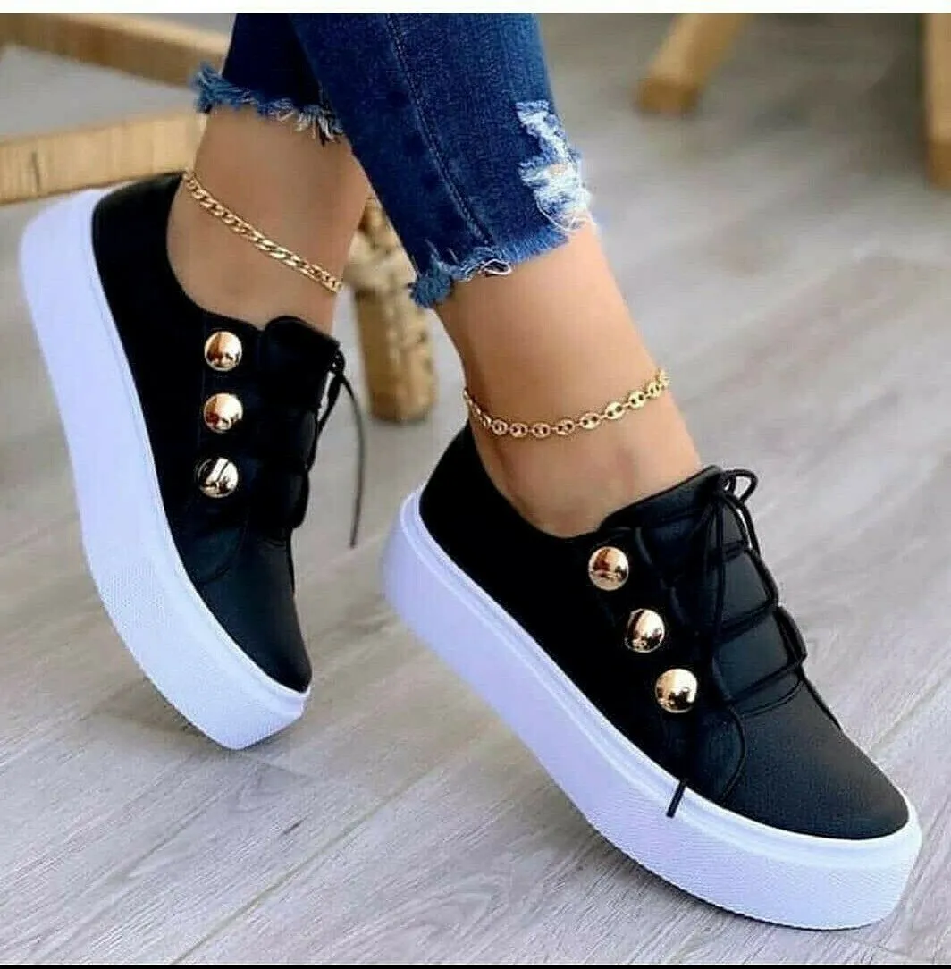 Women's Tennis Beige Gold Studs Sneakers