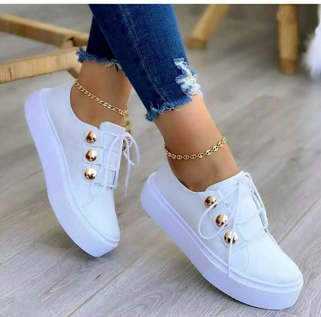Women's Tennis Beige Gold Studs Sneakers