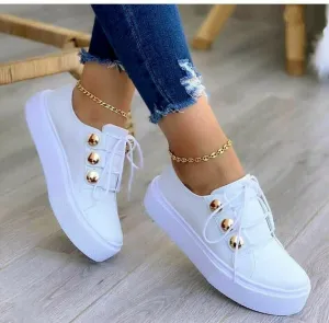 Women's Tennis Beige Gold Studs Sneakers